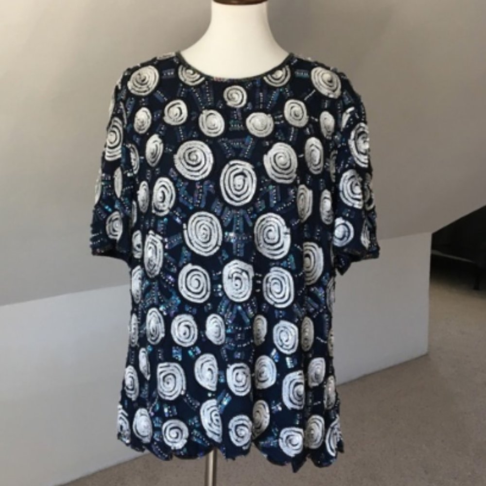 Vintage Iridescent Silk & Sequin Oversized Blouse